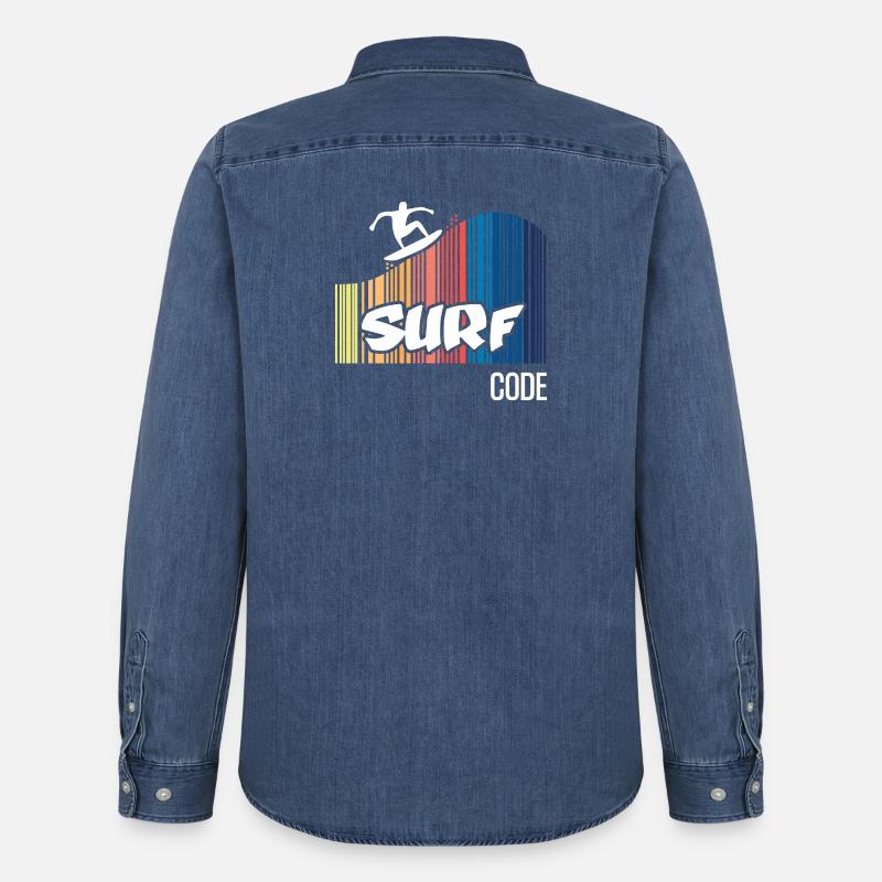 Surfcode (dunkel) - Männer Jeanshemd Organic von Stanley/Stella - verwaschenes Mittelblau 