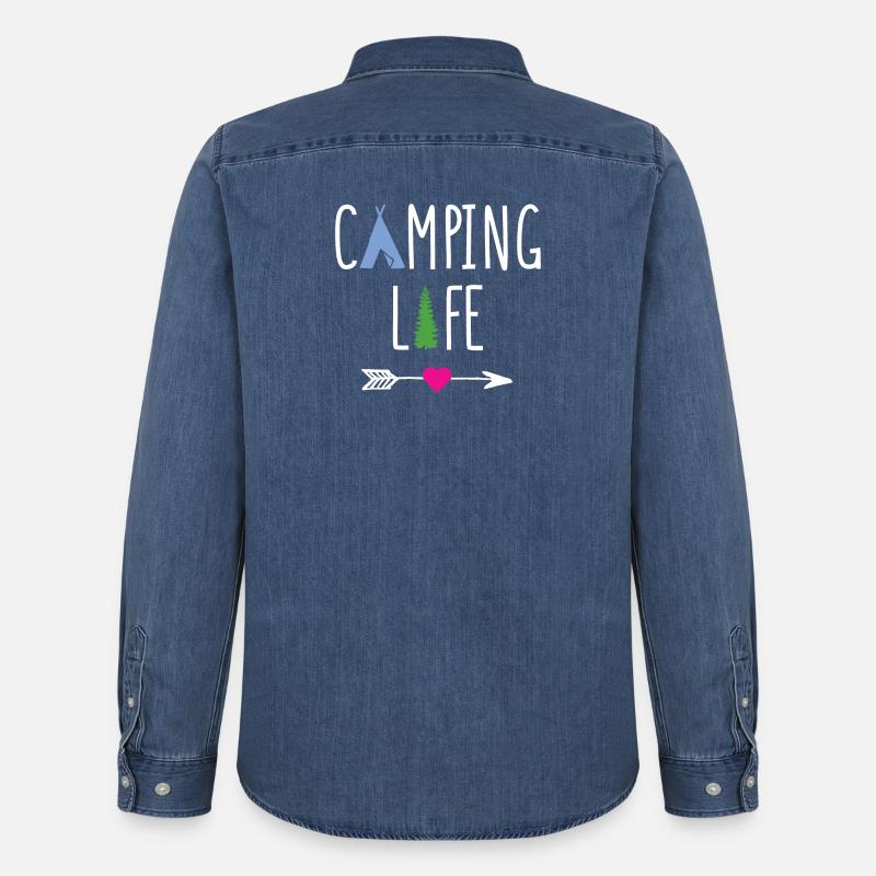 Leben auf dem Campingplatz - Männer Jeanshemd Organic von Stanley/Stella - verwaschenes Mittelblau