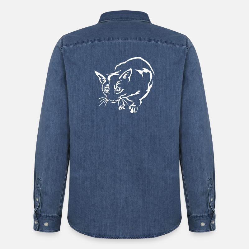 Abessiner Katze "Black Edition" - Männer Jeanshemd Organic von Stanley/Stella - verwaschenes Mittelblau 