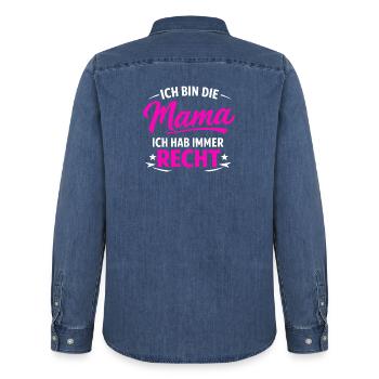 Ich bin die Mama – immer Recht - Männer Jeanshemd Organic von Stanley/Stella - verwaschenes Mittelblau  - Hinten - AI Model Male 185 light (185cm)