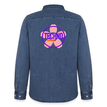 Techno Circle Neon-Logo - Männer Jeanshemd Organic von Stanley/Stella - verwaschenes Mittelblau  - Hinten - AI Model Male 185 light (185cm)
