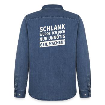 Schlank Würde Ich Dich Nur Unnötig Lustiges - Männer Jeanshemd Organic von Stanley/Stella - verwaschenes Mittelblau  - Hinten - AI Model Male 185 light (185cm)