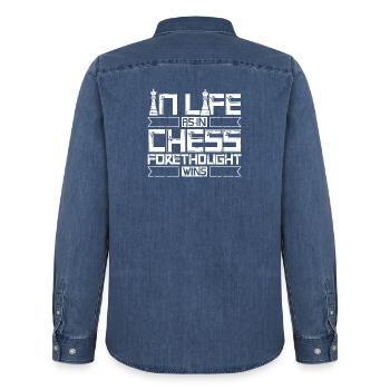 Chess Chess Player Chessboard - Men’s Organic Denim Shirt by Stanley/Stella - mid washy  - Back - AI Model Male 185 light (185cm)