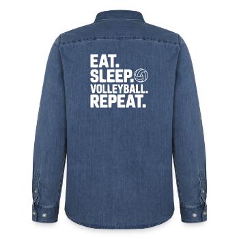 Eat. Sleep. Volleyball. Repeat. - Men’s Organic Denim Shirt by Stanley/Stella - mid washy  - Back - AI Model Male 185 light (185cm)