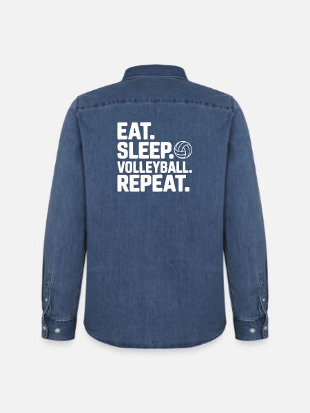 Eat. Sleep. Volleyball. Repeat. - Men’s Organic Denim Shirt by Stanley/Stella - mid washy 
