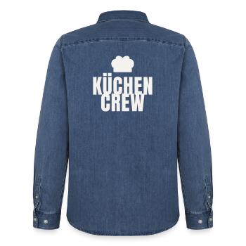Kitchen Crew Chef Gastro Restaurant Chef's Hat - Men’s Organic Denim Shirt by Stanley/Stella - mid washy  - Back - AI Model Male 185 light (185cm)
