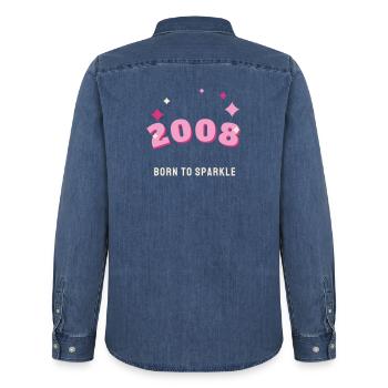 2008 Born to Sparkle Jahrgang 18. Geburtstag - Männer Jeanshemd Organic von Stanley/Stella - verwaschenes Mittelblau  - Hinten - AI Model Male 185 light (185cm)
