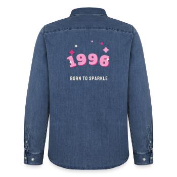1996 Born to Sparkle Jahrgang 30. Geburtstag - Männer Jeanshemd Organic von Stanley/Stella - verwaschenes Mittelblau  - Hinten - AI Model Male 185 light (185cm)