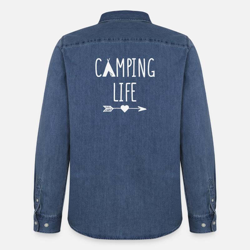 Leben auf dem Campingplatz - Männer Jeanshemd Organic von Stanley/Stella - verwaschenes Mittelblau 