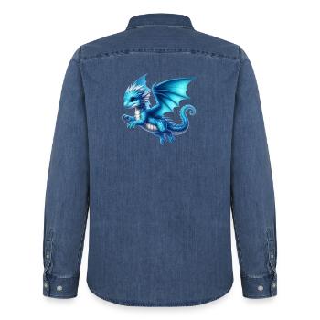 Dragon - Men’s Organic Denim Shirt by Stanley/Stella - mid washy  - Back - AI Model Male 185 light (185cm)