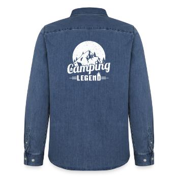 Mountain Camping Legend Design - Men’s Organic Denim Shirt by Stanley/Stella - mid washy  - Back - AI Model Male 185 light (185cm)