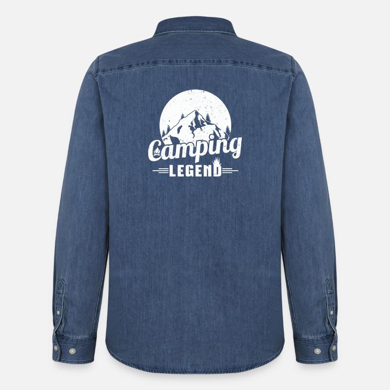 Mountain Camping Legend Design - Chemise en denim homme bio Stanley/Stella - bleu moyen délavé 