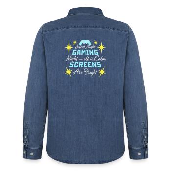 Silent Night Gaming Night All Calm Screens Bright - Männer Jeanshemd Organic von Stanley/Stella - verwaschenes Mittelblau  - Hinten - AI Model Male 185 light (185cm)