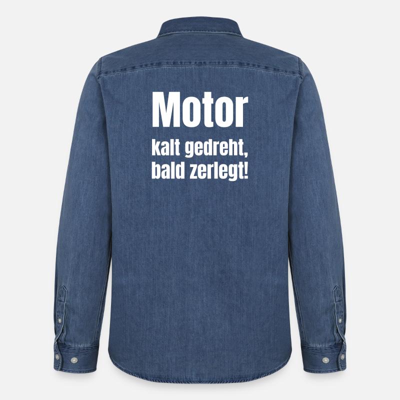 Kalter Motor Spruch - Männer Jeanshemd Organic von Stanley/Stella - verwaschenes Mittelblau 