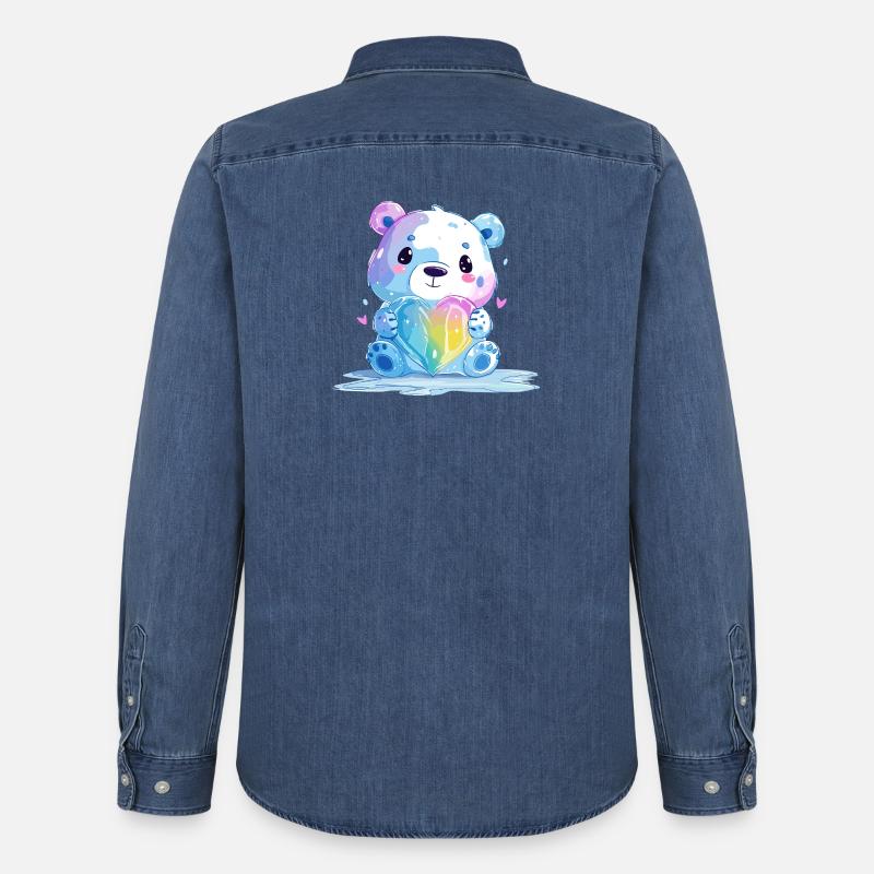 Süßer Eisbär mit Regenbogenherz - Männer Jeanshemd Organic von Stanley/Stella - verwaschenes Mittelblau 