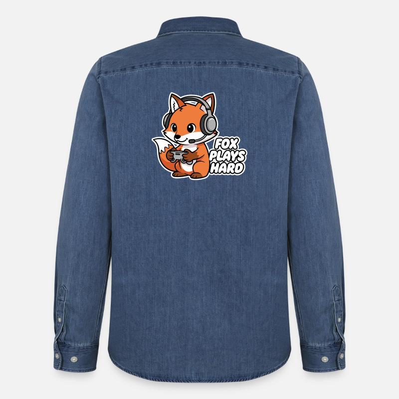 Fuchs mit Headset Spielheld - Männer Jeanshemd Organic von Stanley/Stella - verwaschenes Mittelblau 