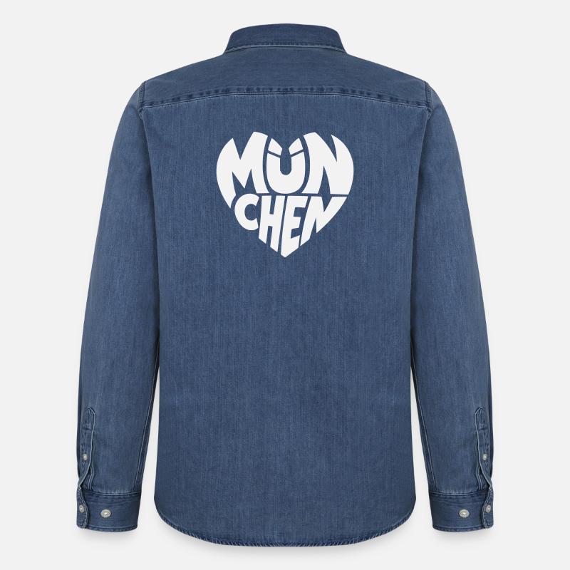 München Herzlogo Typografie - Männer Jeanshemd Organic von Stanley/Stella - verwaschenes Mittelblau
