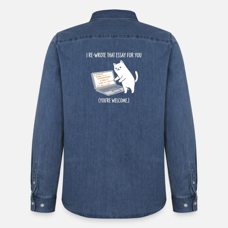 Code cat explique les tâches - Chemise en denim homme bio Stanley/Stella - bleu moyen délavé 