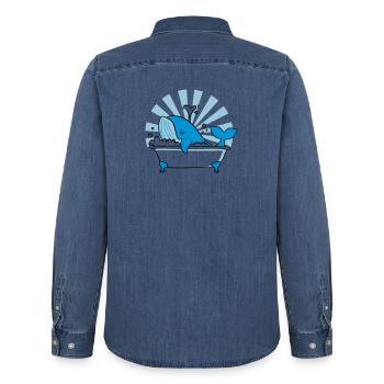 Wal in der Badewanne – Lustiges Ozean Design - Männer Jeanshemd Organic von Stanley/Stella - verwaschenes Mittelblau  - Hinten - AI Model Male 185 light (185cm)