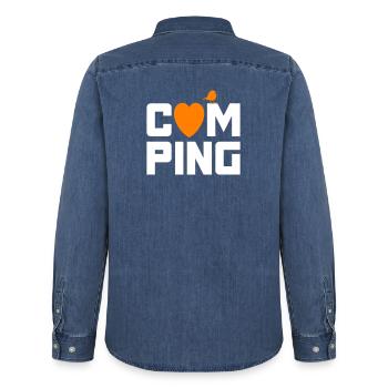 Camping Spatz Heart Camper Cool Quotes Fan Holiday - Men’s Organic Denim Shirt by Stanley/Stella - mid washy  - Back - AI Model Male 185 light (185cm)