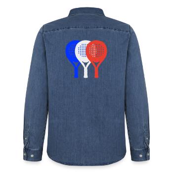 padel-france2 - Men’s Organic Denim Shirt by Stanley/Stella - mid washy  - Back - AI Model Male 185 light (185cm)