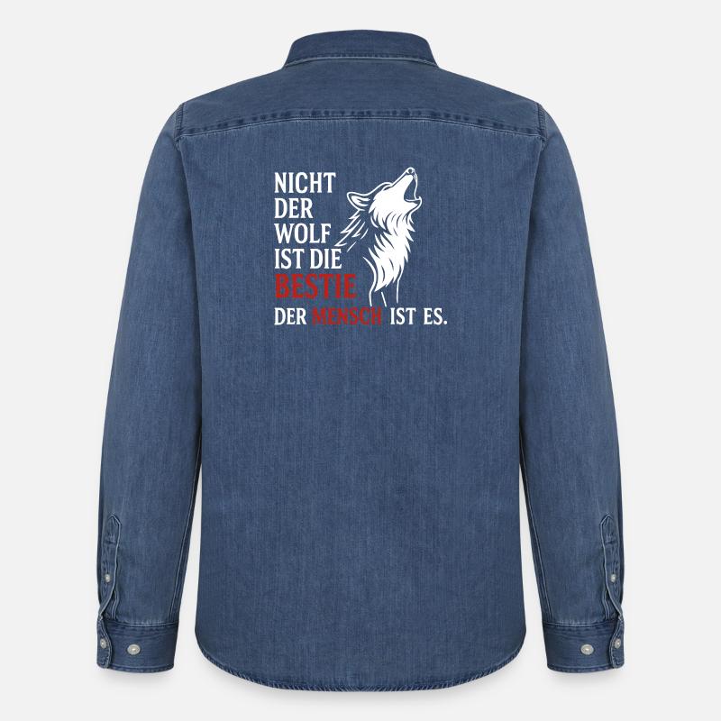 CoolesWolfs Design mit Spruch - Männer Jeanshemd Organic von Stanley/Stella - verwaschenes Mittelblau 