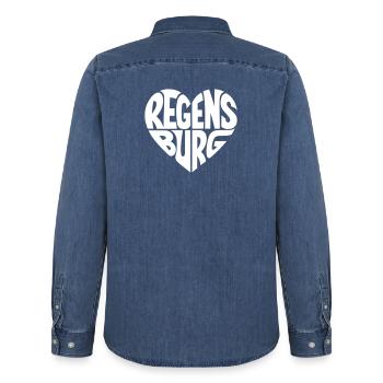 Regensburg Herzdesign - Männer Jeanshemd Organic von Stanley/Stella - verwaschenes Mittelblau  - Hinten - AI Model Male 185 light (185cm)