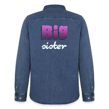 Big Sister lettering for the big sister - Men’s Organic Denim Shirt by Stanley/Stella - mid washy  - Back - AI Model Male 185 light (185cm)