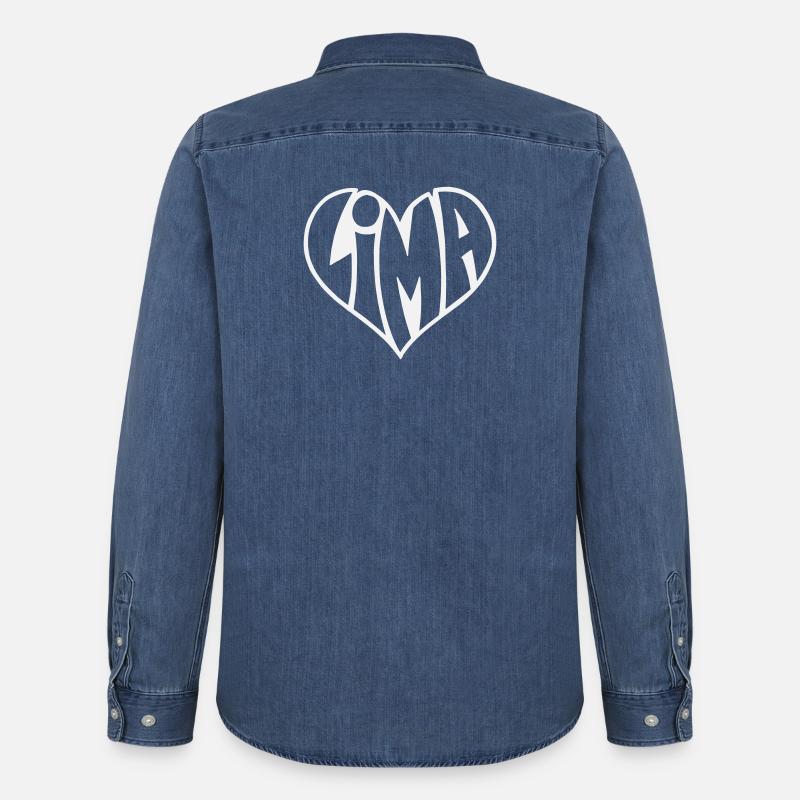 Lima Herz Typo - Männer Jeanshemd Organic von Stanley/Stella - verwaschenes Mittelblau 