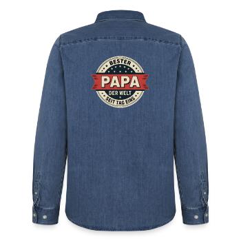 Bester Papa Der Welt Seit Tag Eins Vatertag Väter - Männer Jeanshemd Organic von Stanley/Stella - verwaschenes Mittelblau  - Hinten - AI Model Male 185 light (185cm)