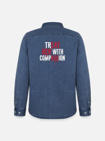 Treat Her With Compassion - Men’s Organic Denim Shirt by Stanley/Stella - mid washy