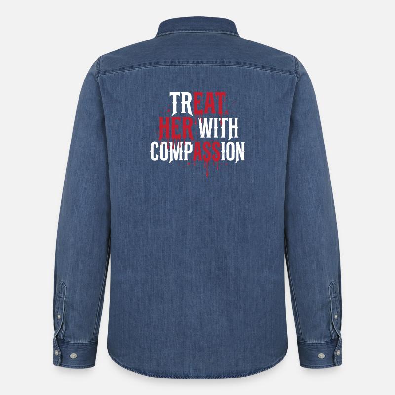 Traitez-la avec compassion - Chemise en denim homme bio Stanley/Stella - bleu moyen délavé