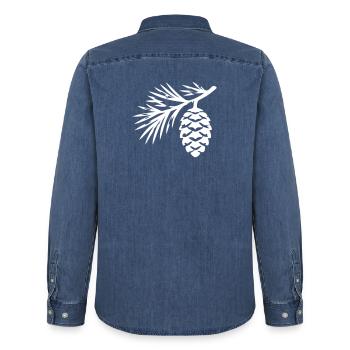Tannenzapfen Zweig - Männer Jeanshemd Organic von Stanley/Stella - verwaschenes Mittelblau  - Hinten - AI Model Male 185 light (185cm)