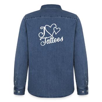 I Love Tattoos - Männer Jeanshemd Organic von Stanley/Stella - verwaschenes Mittelblau  - Hinten - AI Model Male 185 light (185cm)