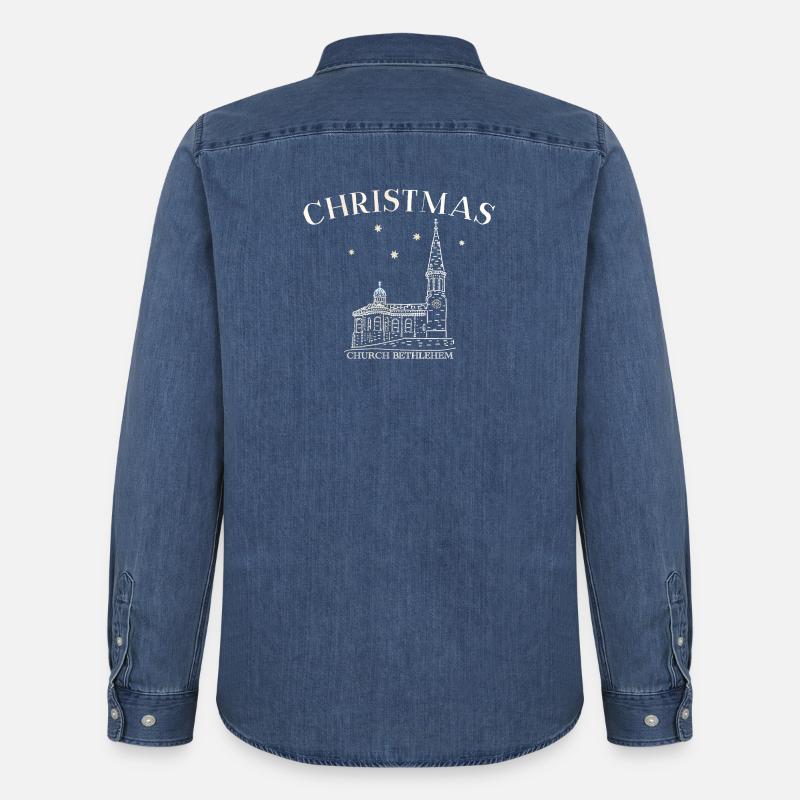 Weihnachtskirche Bethlehem Zeichnung - Männer Jeanshemd Organic von Stanley/Stella - verwaschenes Mittelblau 