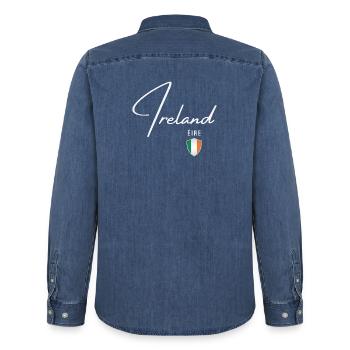Irish Patriot, Irish Pride - Men’s Organic Denim Shirt by Stanley/Stella - mid washy  - Back - AI Model Male 185 light (185cm)