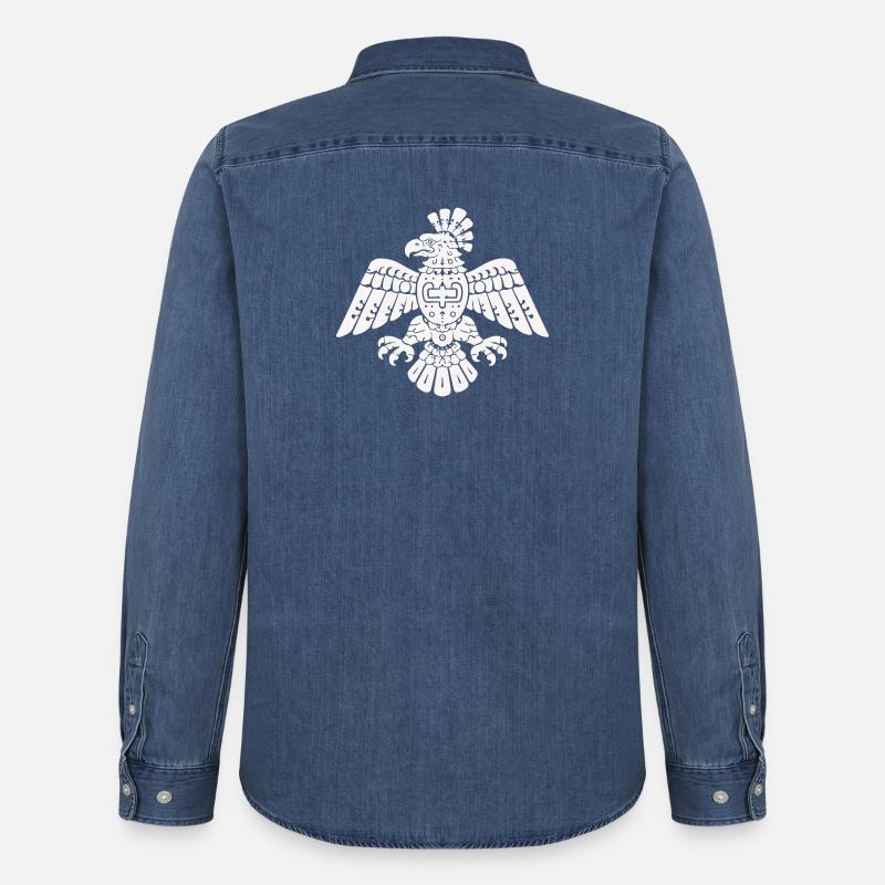 Aztec Eagle Totem Pattern - Men’s Organic Denim Shirt by Stanley/Stella - mid washy 