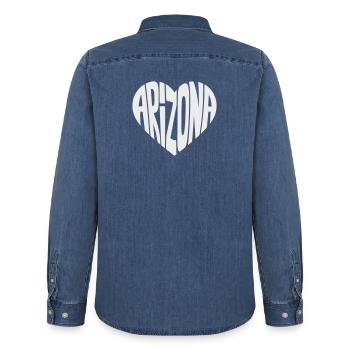 Arizona Heart Typo - Men’s Organic Denim Shirt by Stanley/Stella - mid washy  - Back - AI Model Male 185 light (185cm)