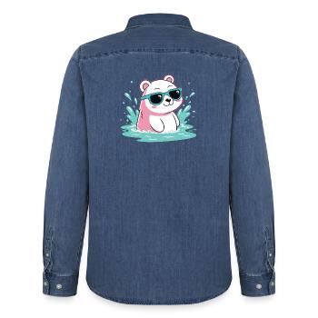 Aquatic Polar Bear in Cool Glasses - Men’s Organic Denim Shirt by Stanley/Stella - mid washy  - Back - AI Model Male 185 light (185cm)