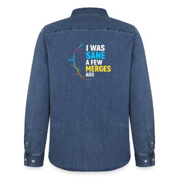 Vor ein paar Merges war ich noch bei Verstand, Programmierer-Humor - Männer Jeanshemd Organic von Stanley/Stella - verwaschenes Mittelblau  - Hinten - AI Model Male 185 light (185cm)