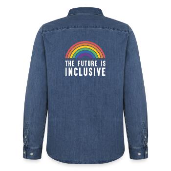 Pride Month LGBT - Die Zukunft ist inklusiv - Männer Jeanshemd Organic von Stanley/Stella - verwaschenes Mittelblau  - Hinten - AI Model Male 185 light (185cm)