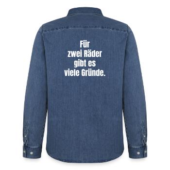 Il y a de nombreuses raisons pour avoir deux roues - Chemise en denim homme bio Stanley/Stella - bleu moyen délavé  - Dos - AI Model Male 185 light (185cm)