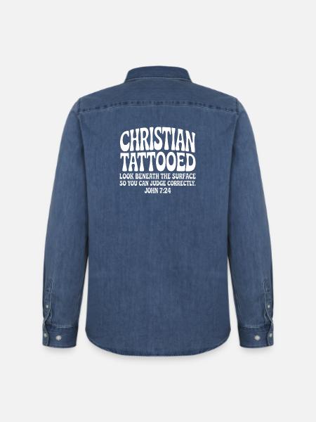 Christian Tattooed Look Beneath Surface - Men’s Organic Denim Shirt by Stanley/Stella - mid washy