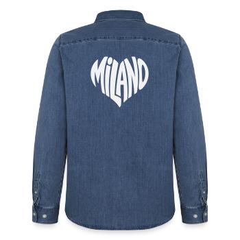 Milan Milano Heart Typography - Men’s Organic Denim Shirt by Stanley/Stella - mid washy  - Back - AI Model Male 185 light (185cm)