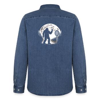 Bigfoot Darts - Männer Jeanshemd Organic von Stanley/Stella - verwaschenes Mittelblau  - Hinten - AI Model Male 185 light (185cm)