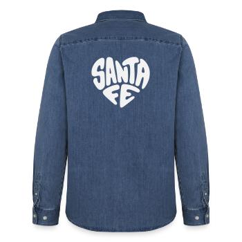 Santa Fe, New Mexico Heart Design - Men’s Organic Denim Shirt by Stanley/Stella - mid washy  - Back - AI Model Male 185 light (185cm)