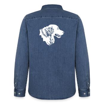 Golden Retriever head "Black Edition" - Men’s Organic Denim Shirt by Stanley/Stella - mid washy  - Back - AI Model Male 185 light (185cm)