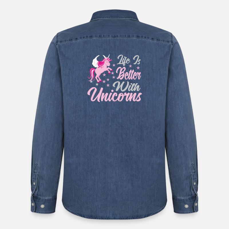 Leben ist besser mit Einhörnern - Männer Jeanshemd Organic von Stanley/Stella - verwaschenes Mittelblau 