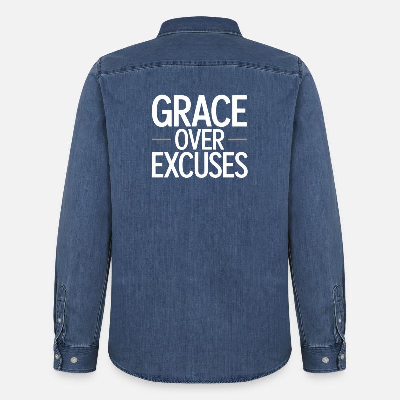 Christlich Grace Over Excuses Glauben Statement - Männer Jeanshemd Organic von Stanley/Stella - verwaschenes Mittelblau 