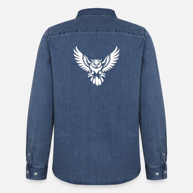 Angriffslustige Eule im Flug - Männer Jeanshemd Organic von Stanley/Stella - verwaschenes Mittelblau 